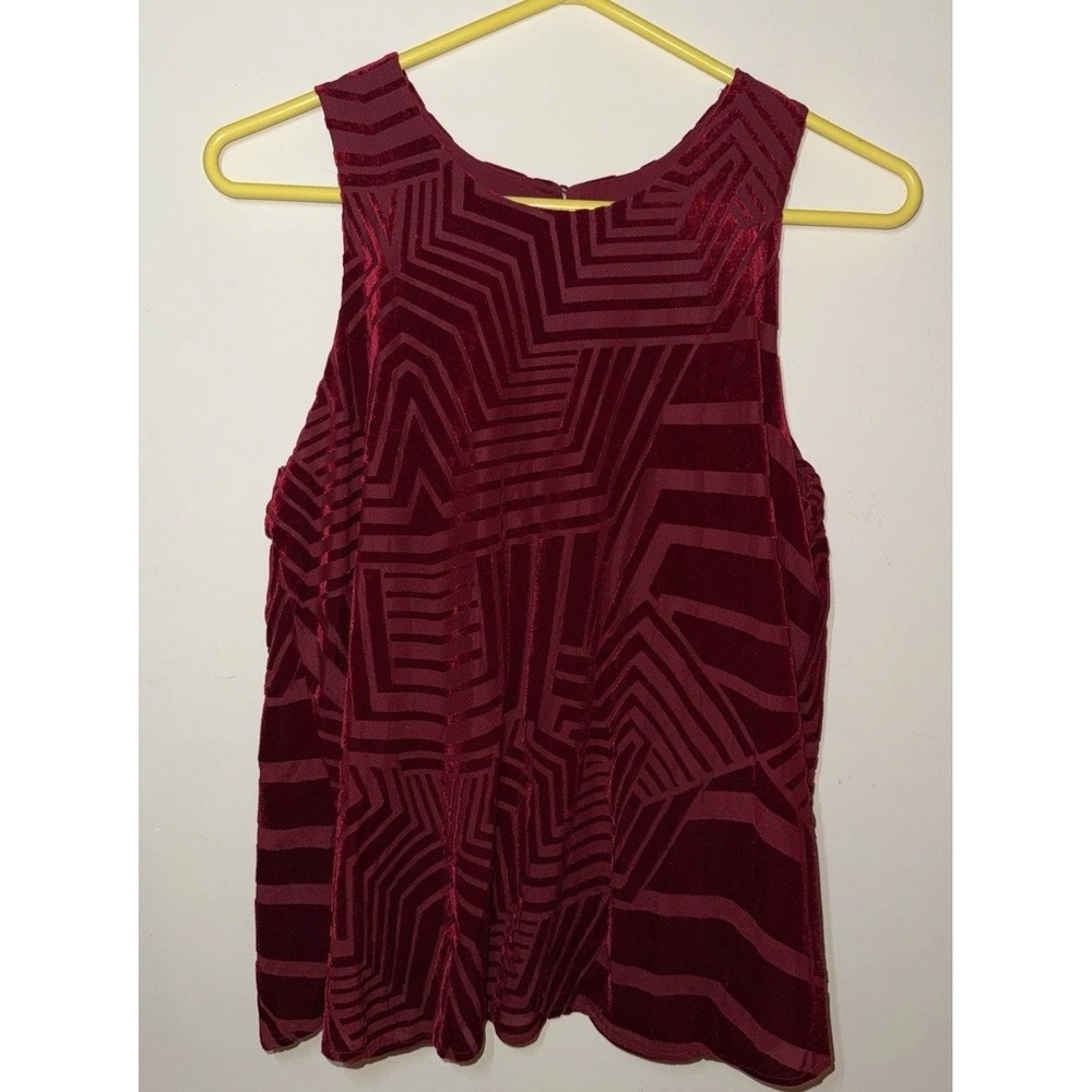 Sunday in Brooklyn Tank Top Womens S Red Burnout Velvet Sleeveless Round Neck - Picture 2 of 3